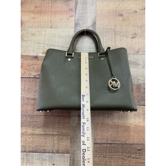 Michael Kors Savannah Large Leather Satchel Purse Green - Picture 7 of 16